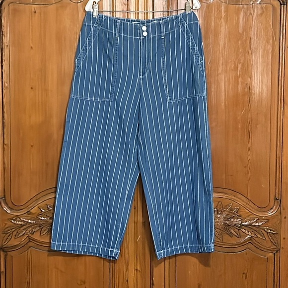 Seven7 Pants - Seven 7 Wide Leg Crop Chambray Pinstripe Pant